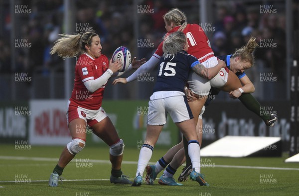 010423 - Scotland v Wales - TikTok Women's Six Nations - Courtney Keight of Wales, Chloe Rollie of Scotland and Carys Williams-Morris of Wales