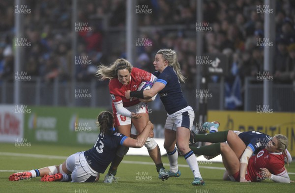 010423 - Scotland v Wales - TikTok Women's Six Nations - Emma Orr of Scotland tackles Courtney Keight of Wales