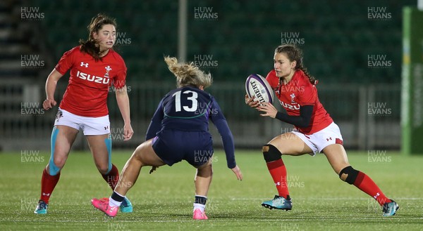 080319 - Scotland Women v Wales Women - Guinness 6 Nations Championship - Jasmine Joyce of Wales is challenged by Hannah Smith of Scotland