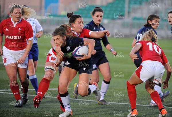 171119 - Scotland Women v Wales Women -  Helen Nelson of Scotland is tackled by Wales captain Bethan Lewis