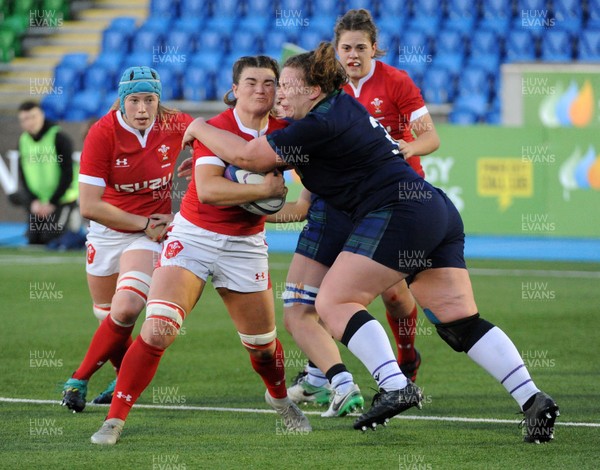 171119 - Scotland Women v Wales Women -  Robyn Lock of Wales is tackled by Mairi Forsyth