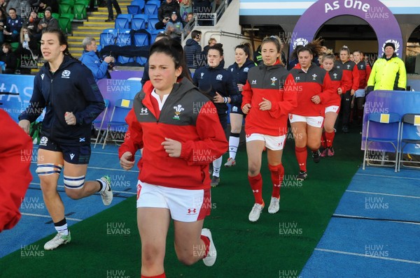 171119 - Scotland Women v Wales Women -  Wales Women players run out