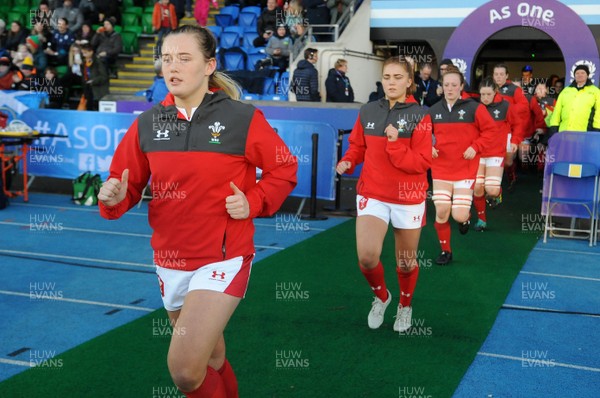171119 - Scotland Women v Wales Women -  Megan Webb of Wales runs out