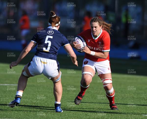 240421 - Scotland Women v Wales Women - Women's Six Nations - Natalie John of Wales takes on opposite number Louise McMillan 