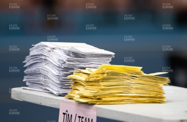 070521 - Picture shows the sorting process of the votes starting for the Senedd elections in the House of Sport, Cardiff this morning