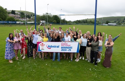 070625 - Senghenydd RFC Sirens - Senghenydd Sirens captain Shirey Webley with the trophy as the team celebrate winning the Admiral Women’s East League Title