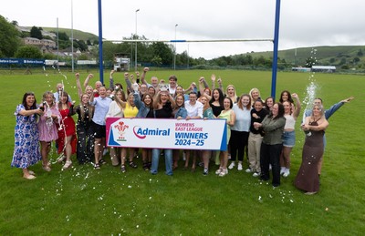 070625 - Senghenydd RFC Sirens - Senghenydd Sirens captain Shirey Webley with the trophy as the team celebrate winning the Admiral Women’s East League Title