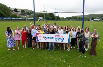 070625 - Senghenydd RFC Sirens - Senghenydd Sirens captain Shirey Webley with the trophy as the team celebrate winning the Admiral Women’s East League Title