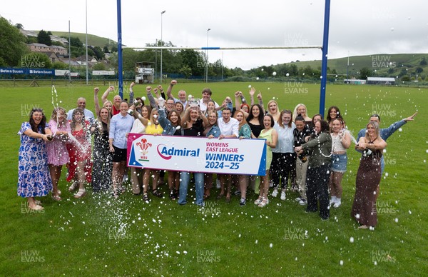 070625 - Senghenydd RFC Sirens - Senghenydd Sirens captain Shirey Webley with the trophy as the team celebrate winning the Admiral Women’s East League Title