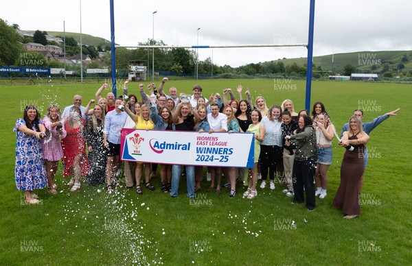 070625 - Senghenydd RFC Sirens - Senghenydd Sirens captain Shirey Webley with the trophy as the team celebrate winning the Admiral Women’s East League Title