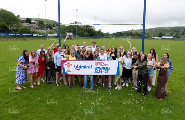 070625 - Senghenydd RFC Sirens - Senghenydd Sirens captain Shirey Webley with the trophy as the team celebrate winning the Admiral Women’s East League Title