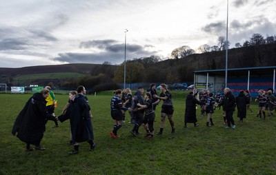 301125 - Senghenydd Sirens v West Swansea Hawks, Womens’ National League - The teams congratulate each other at the end of the match