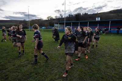 301125 - Senghenydd Sirens v West Swansea Hawks, Womens’ National League - The teams congratulate each other at the end of the match