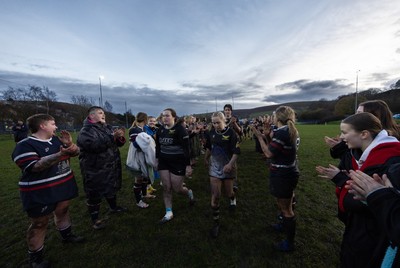 301125 - Senghenydd Sirens v West Swansea Hawks, Womens’ National League - The teams congratulate each other at the end of the match