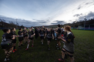 301125 - Senghenydd Sirens v West Swansea Hawks, Womens’ National League - The teams congratulate each other at the end of the match