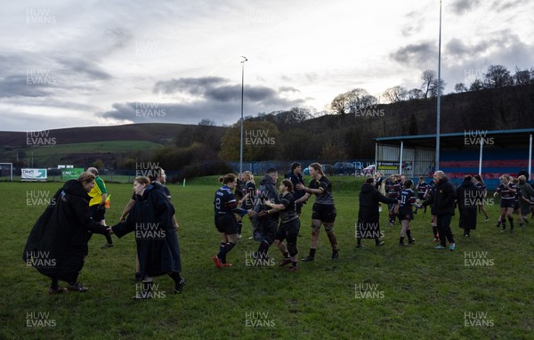 301125 - Senghenydd Sirens v West Swansea Hawks, Womens’ National League - The teams congratulate each other at the end of the match