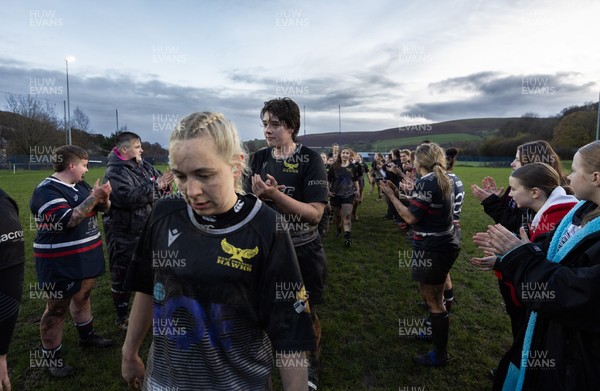 301125 - Senghenydd Sirens v West Swansea Hawks, Womens’ National League - The teams congratulate each other at the end of the match