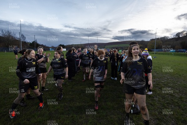 301125 - Senghenydd Sirens v West Swansea Hawks, Womens’ National League - The teams congratulate each other at the end of the match