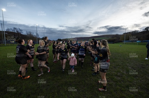 301125 - Senghenydd Sirens v West Swansea Hawks, Womens’ National League - The teams congratulate each other at the end of the match