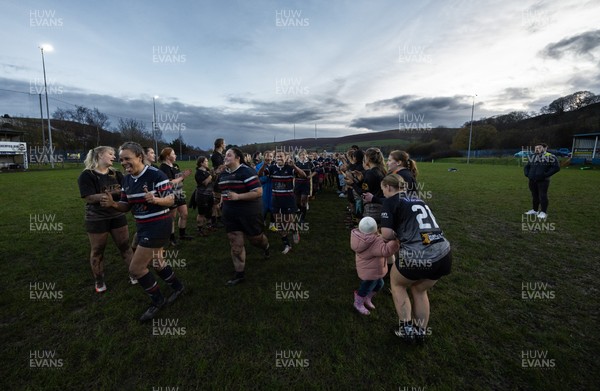 301125 - Senghenydd Sirens v West Swansea Hawks, Womens’ National League - The teams congratulate each other at the end of the match