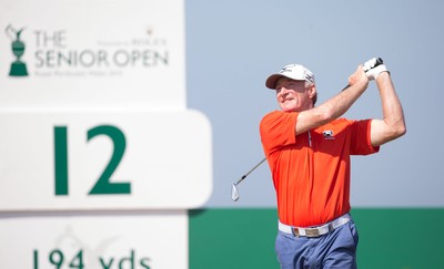 250714 -  The Senior Open Championship, Royal Porthcawl Golf Club, Wales - England's Chris Williams tees off during the second round on his way to a score of 4 under par