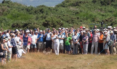 250714 -  The Senior Open Championship, Royal Porthcawl Golf Club, Wales - Bernhard Langer plays out of the rough on the 9th during his second round match