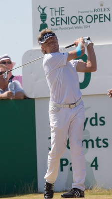 250714 -  The Senior Open Championship, Royal Porthcawl Golf Club, Wales - Bernhard Langer tees off on the 10th during the second round of matches