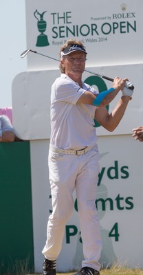 250714 -  The Senior Open Championship, Royal Porthcawl Golf Club, Wales - Bernhard Langer tees off on the 10th during the second round of matches