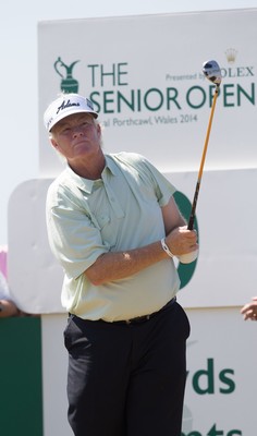 250714 -  The Senior Open Championship, Royal Porthcawl Golf Club, Wales - Mark Wiebe tees off on the 10th during the second round of matches