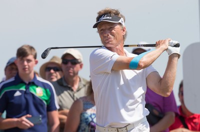 250714 -  The Senior Open Championship, Royal Porthcawl Golf Club, Wales - Bernhard langer Tees off on the 11th during the second round of matches