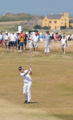 250714 -  The Senior Open Championship, Royal Porthcawl Golf Club, Wales - Bernhard Langer drives up the fairway during the second round of matches