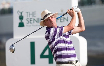 250714 -  The Senior Open Championship, Royal Porthcawl Golf Club, Wales - Mark Mouland of Wales tees off on the 14th