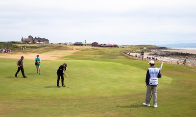 270714 -  The Senior Open Championship, Royal Porthcawl Golf Club, Wales - Bernhard Langer putt on the second green during the final round of the Senior Open at Royal Porthcawl Golf Club