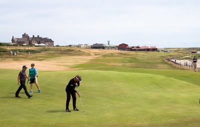 270714 -  The Senior Open Championship, Royal Porthcawl Golf Club, Wales - Bernhard Langer putt on the second green during the final round of the Senior Open at Royal Porthcawl Golf Club