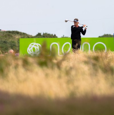 270714 -  The Senior Open Championship, Royal Porthcawl Golf Club, Wales - Bernhard Langer drives off at the third during the final round of the Senior Open at Royal Porthcawl Golf Club