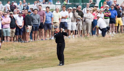 270714 -  The Senior Open Championship, Royal Porthcawl Golf Club, Wales - Bernhard Langer plays up the third during the final round of the Senior Open at Royal Porthcawl Golf Club