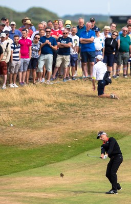 270714 -  The Senior Open Championship, Royal Porthcawl Golf Club, Wales - Bernhard Langer plays up the fourth during the final round of the Senior Open at Royal Porthcawl Golf Club