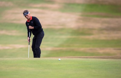 270714 -  The Senior Open Championship, Royal Porthcawl Golf Club, Wales - Bernhard Langer attempts a long range putt on the four green during the final round of the Senior Open at Royal Porthcawl Golf Club