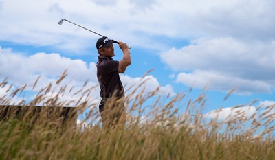 270714 -  The Senior Open Championship, Royal Porthcawl Golf Club, Wales - Rick Gibson tees off on the 5th during the final round of the Senior Open at Royal Porthcawl Golf Club