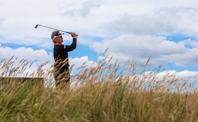 270714 -  The Senior Open Championship, Royal Porthcawl Golf Club, Wales - Bernhard Langer tees off at the 5th during the final round of the Senior Open at Royal Porthcawl Golf Club