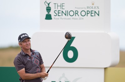 270714 -  The Senior Open Championship, Royal Porthcawl Golf Club, Wales - Rick Gibson watches his tee shot on the 6th during the final round of the Senior Open at Royal Porthcawl Golf Club