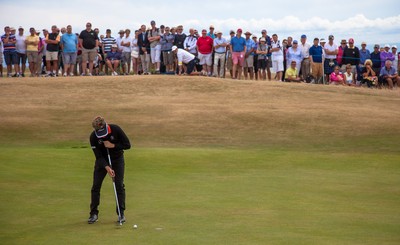 270714 -  The Senior Open Championship, Royal Porthcawl Golf Club, Wales - Bernhard Langer putts on the 5th during the final round of the Senior Open at Royal Porthcawl Golf Club