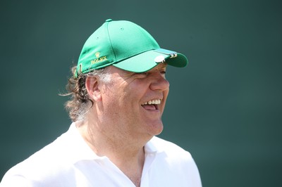 220714 -  The Senior Open Pro Am Competition, Royal Porthcawl Golf Club, Wales - Opera star Bryn Terfel shares a joke during the Pro Am Tournament played ahead of the start of the Senior Open 2014 