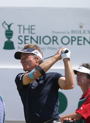 220714 -  The Senior Open Pro Am Competition, Royal Porthcawl Golf Club, Wales - Bernhard Langer of Germany tees off during the Pro Am Tournament played ahead of the start of the Senior Open 2014 