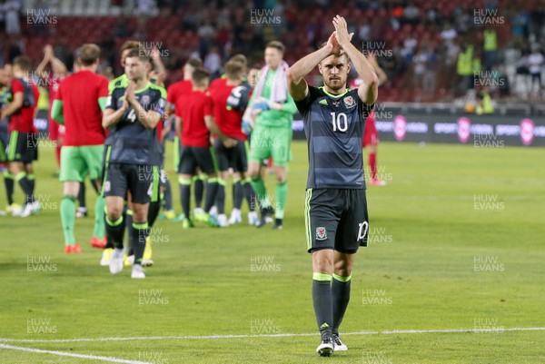 110617 Serbia v Wales Aaron Ramsey salutes the travelling fans