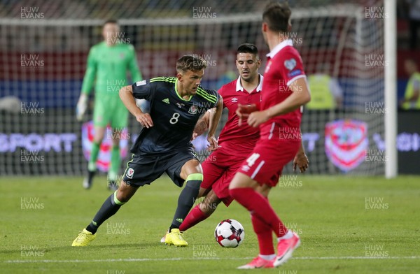 110617 Serbia v Wales Andy King looks for a way through