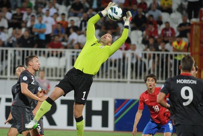 110912 - Serbia v Wales - 2014 World Cup Qualifier -Glyn MYHILL of Wales tries to gather the ball