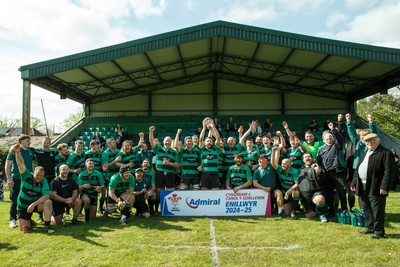 260425 - Seven Sisters v Crynant - Admiral National League 4 West Central - Seven Sisters captain Kyle Davies celebrates winning the league with his team