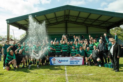 260425 - Seven Sisters v Crynant - Admiral National League 4 West Central - Seven Sisters captain Kyle Davies celebrates winning the league with his team