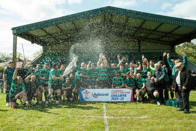 260425 - Seven Sisters v Crynant - Admiral National League 4 West Central - Seven Sisters captain Kyle Davies celebrates winning the league with his team